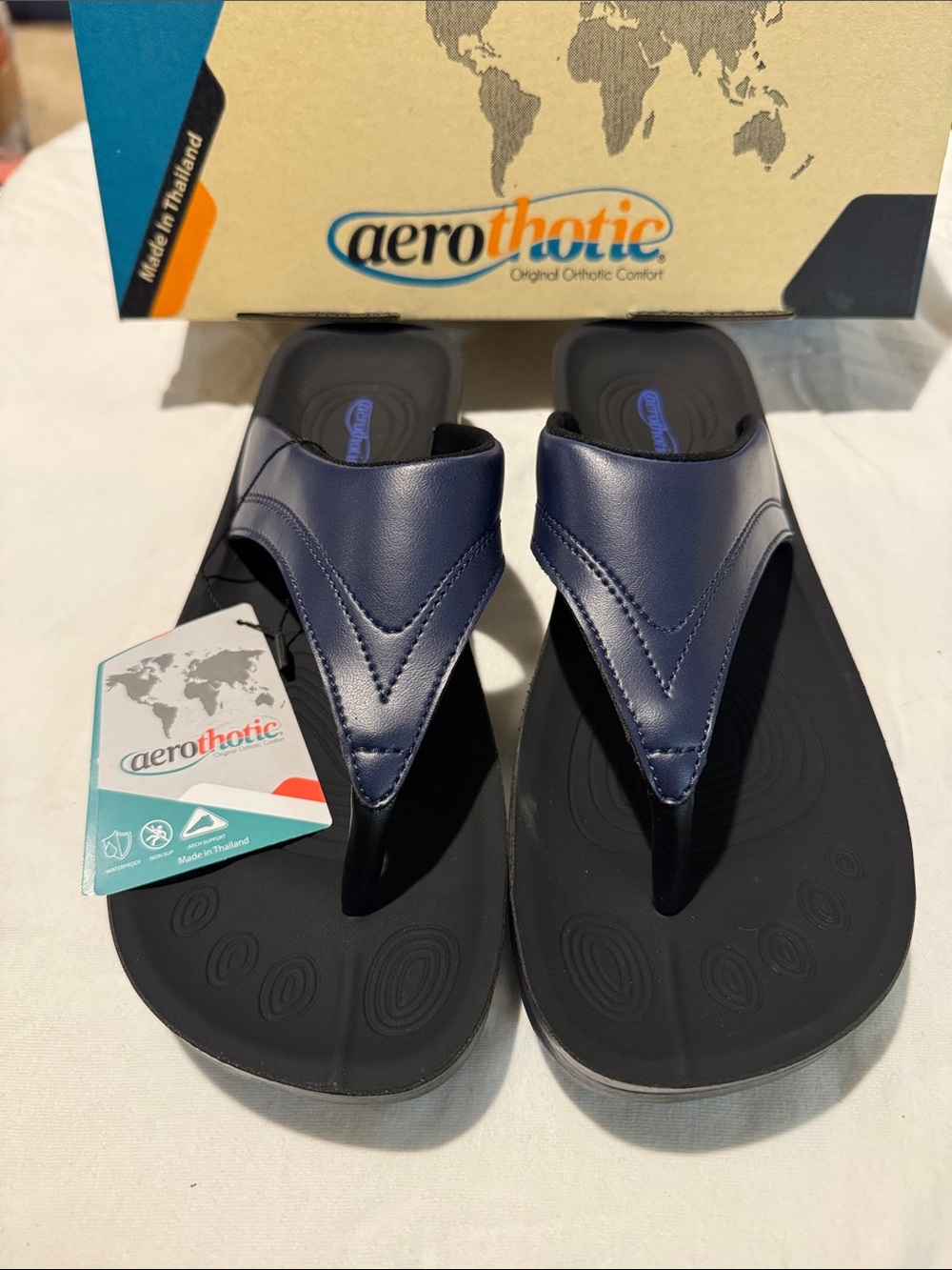NIB aerothotic navy flip flops size 10.
